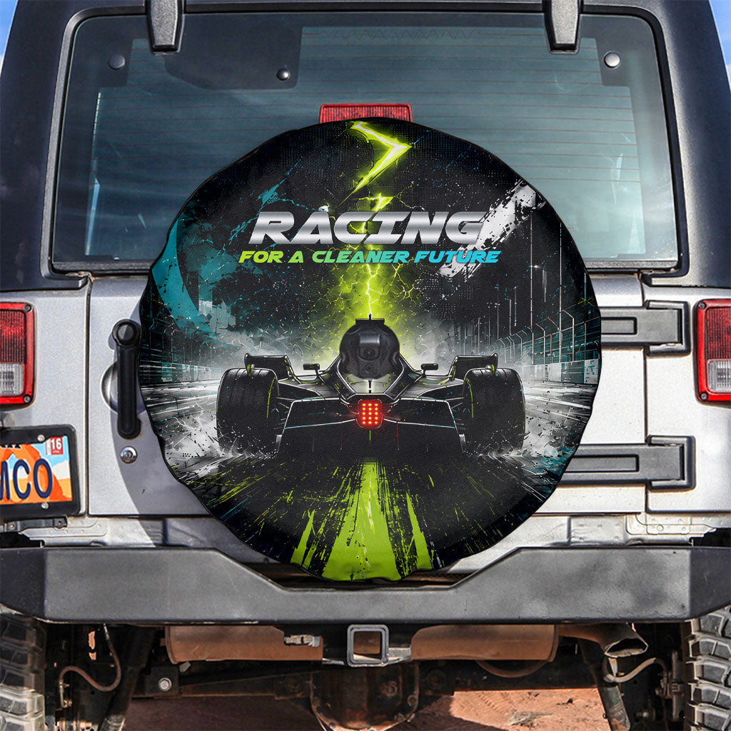 Electric Motorsport Racing Spare Tire Cover Futuristic Formula Car Neon Lightning Speed Art