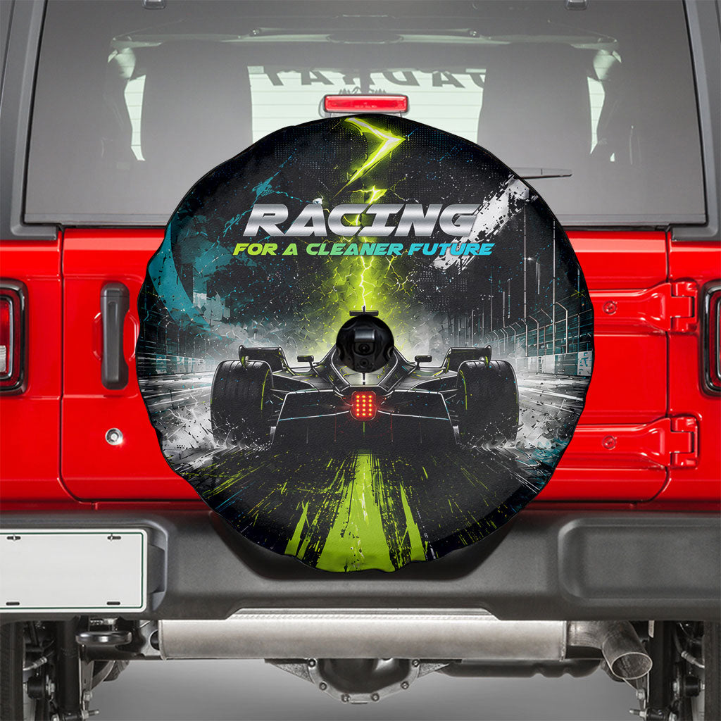 Electric Motorsport Racing Spare Tire Cover Futuristic Formula Car Neon Lightning Speed Art