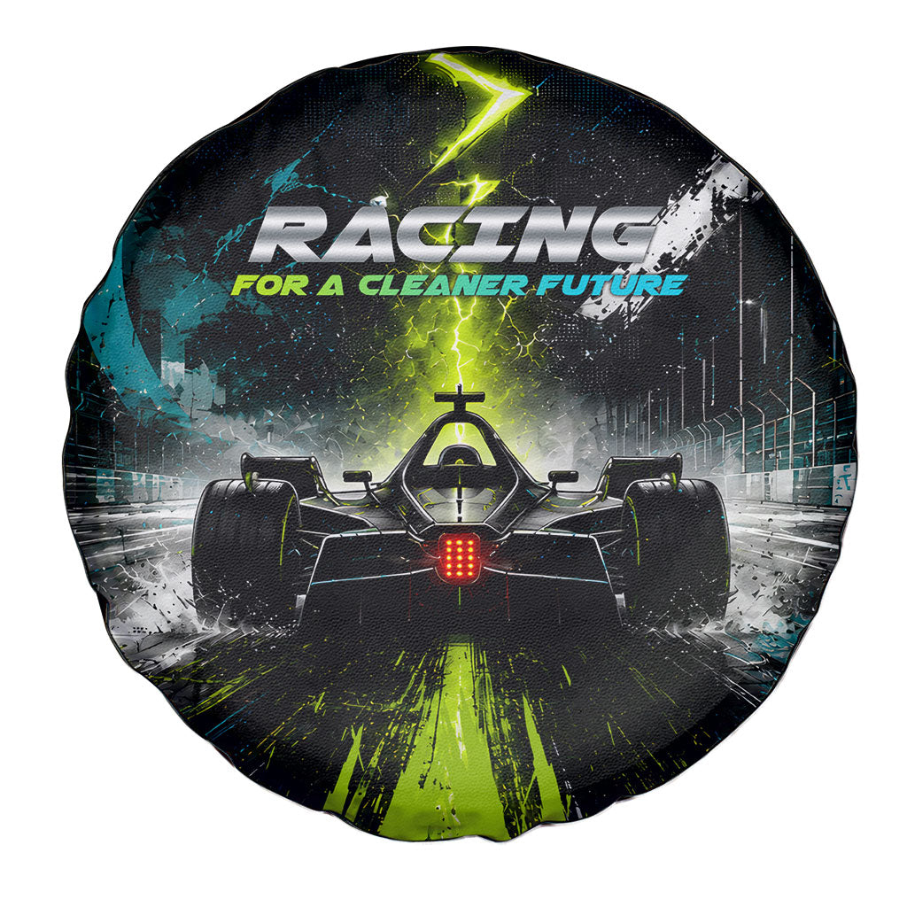 Electric Motorsport Racing Spare Tire Cover Futuristic Formula Car Neon Lightning Speed Art