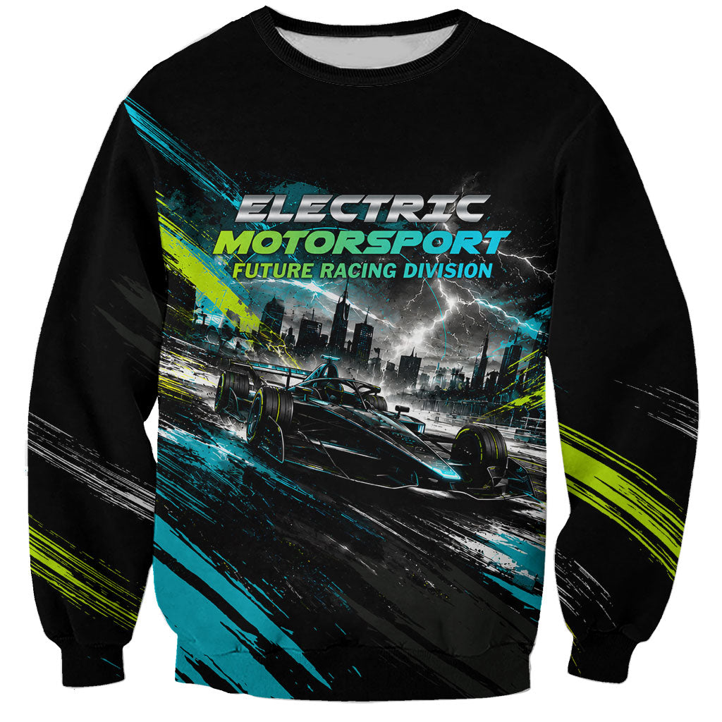 Electric Motorsport Racing Sweatshirt Futuristic Formula Car Neon Lightning Speed Art