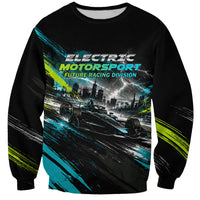 Electric Motorsport Racing Sweatshirt Futuristic Formula Car Neon Lightning Speed Art