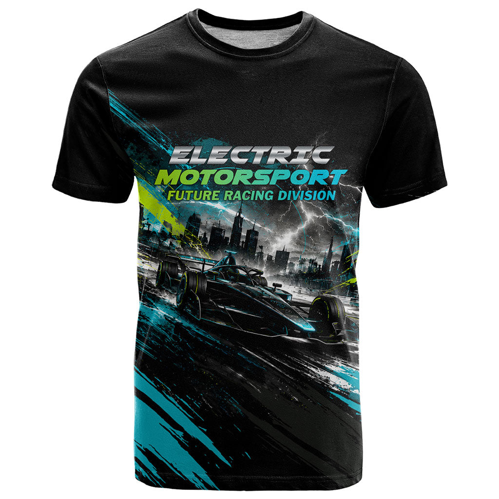 Electric Motorsport Racing T Shirt Futuristic Formula Car Neon Lightning Speed Art