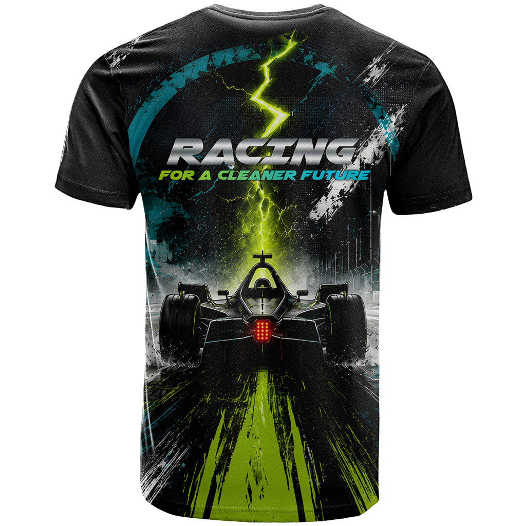 Electric Motorsport Racing T Shirt Futuristic Formula Car Neon Lightning Speed Art