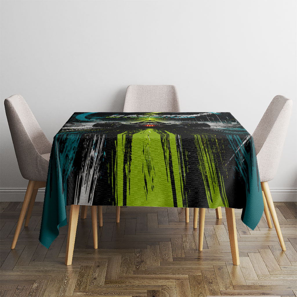 Electric Motorsport Racing Tablecloth Futuristic Formula Car Neon Lightning Speed Art