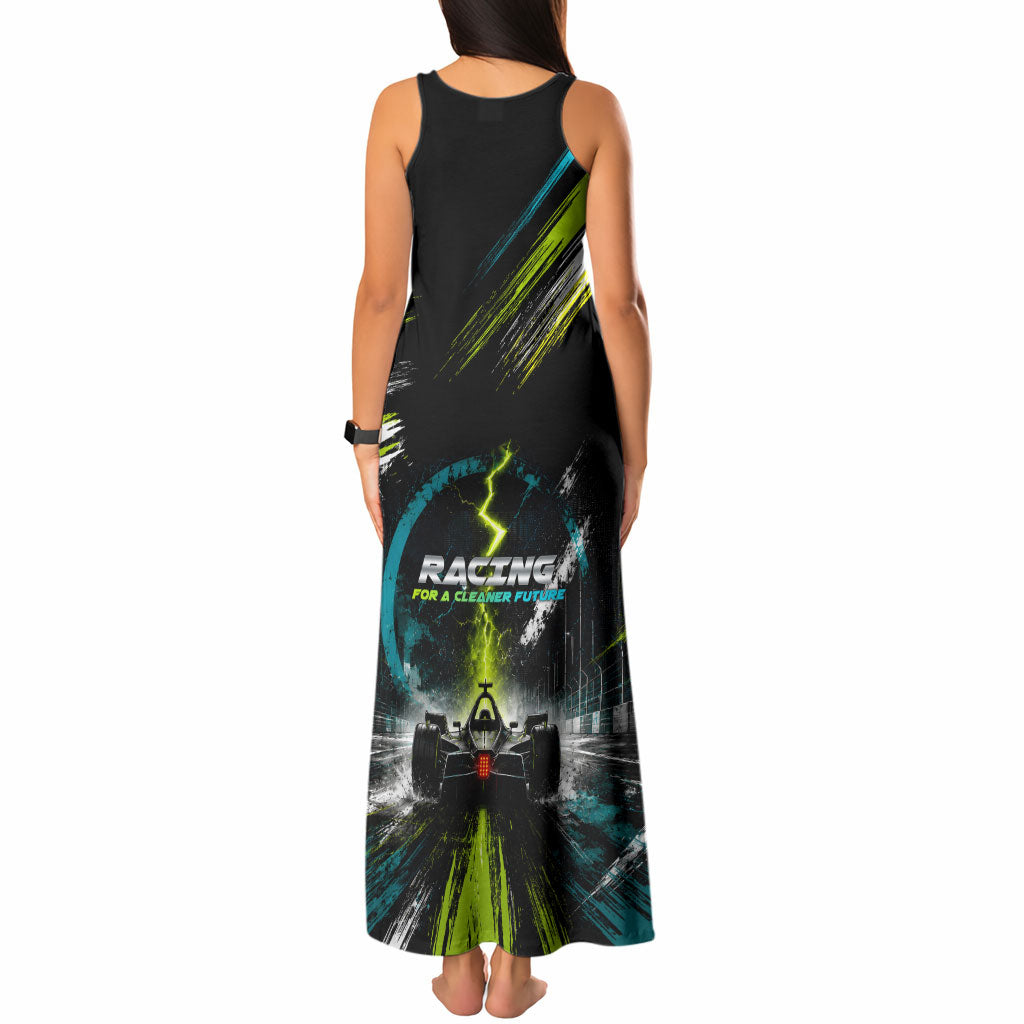 Electric Motorsport Racing Tank Maxi Dress Futuristic Formula Car Neon Lightning Speed Art