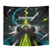 Electric Motorsport Racing Tapestry Futuristic Formula Car Neon Lightning Speed Art