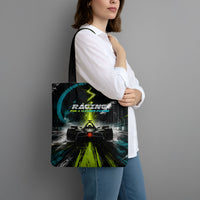 Electric Motorsport Racing Tote Bag Futuristic Formula Car Neon Lightning Speed Art