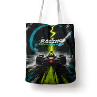 Electric Motorsport Racing Tote Bag Futuristic Formula Car Neon Lightning Speed Art