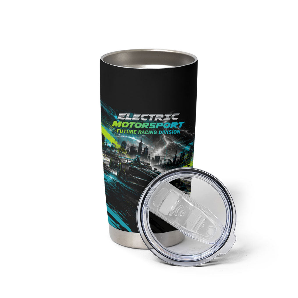 Electric Motorsport Racing Tumbler Cup Futuristic Formula Car Neon Lightning Speed Art