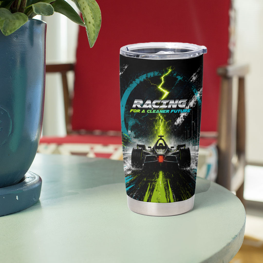 Electric Motorsport Racing Tumbler Cup Futuristic Formula Car Neon Lightning Speed Art