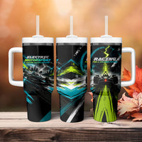 Electric Motorsport Racing Tumbler With Handle Futuristic Formula Car Neon Lightning Speed Art