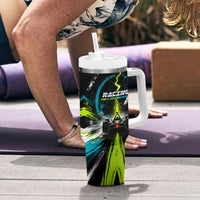 Electric Motorsport Racing Tumbler With Handle Futuristic Formula Car Neon Lightning Speed Art