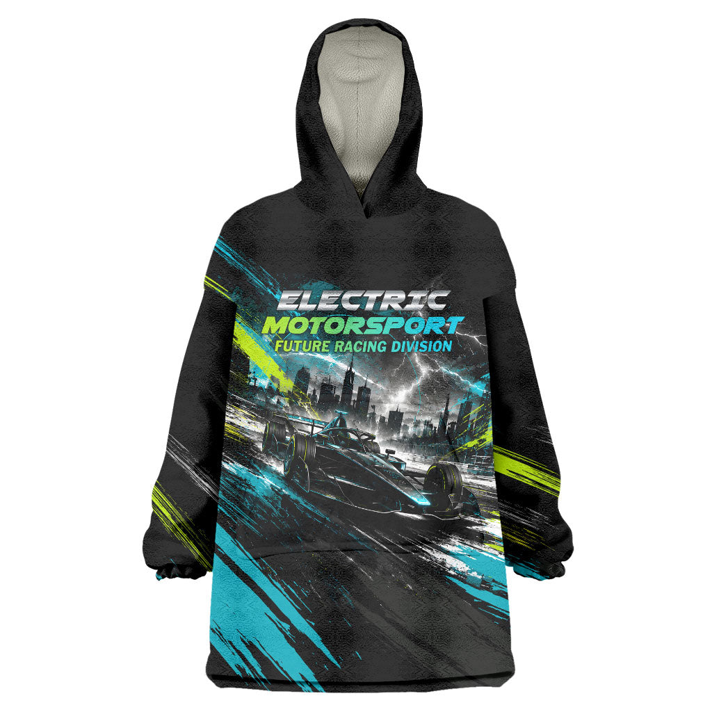 Electric Motorsport Racing Wearable Blanket Hoodie Futuristic Formula Car Neon Lightning Speed Art