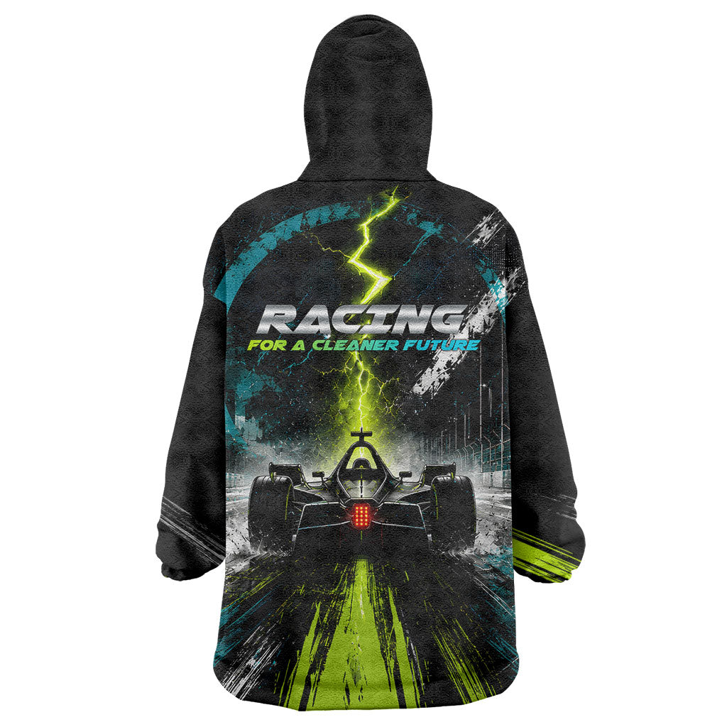 Electric Motorsport Racing Wearable Blanket Hoodie Futuristic Formula Car Neon Lightning Speed Art
