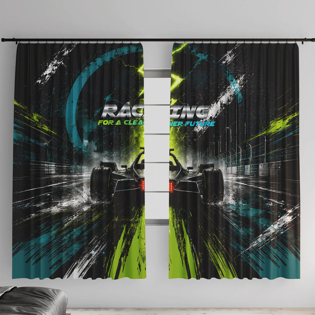 Electric Motorsport Racing Window Curtain Futuristic Formula Car Neon Lightning Speed Art