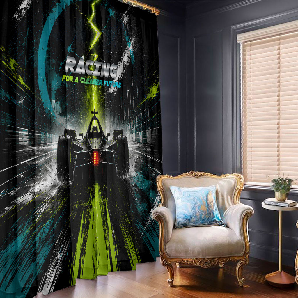 Electric Motorsport Racing Window Curtain Futuristic Formula Car Neon Lightning Speed Art