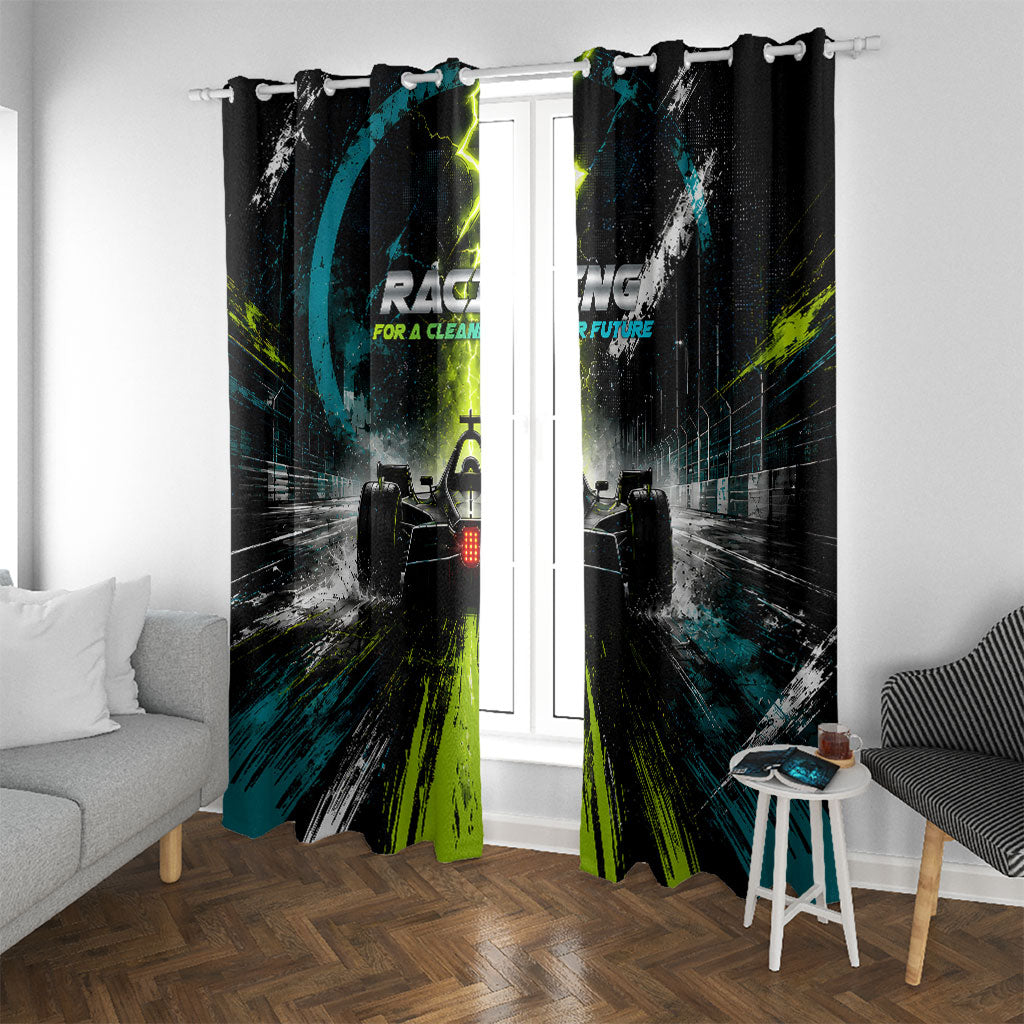 Electric Motorsport Racing Window Curtain Futuristic Formula Car Neon Lightning Speed Art