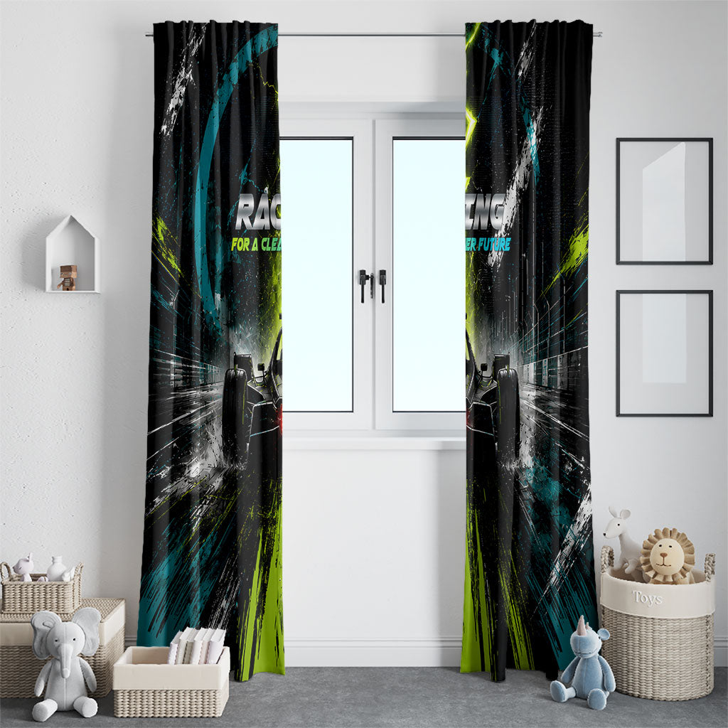 Electric Motorsport Racing Window Curtain Futuristic Formula Car Neon Lightning Speed Art
