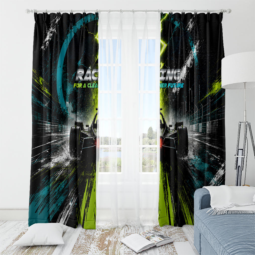 Electric Motorsport Racing Window Curtain Futuristic Formula Car Neon Lightning Speed Art