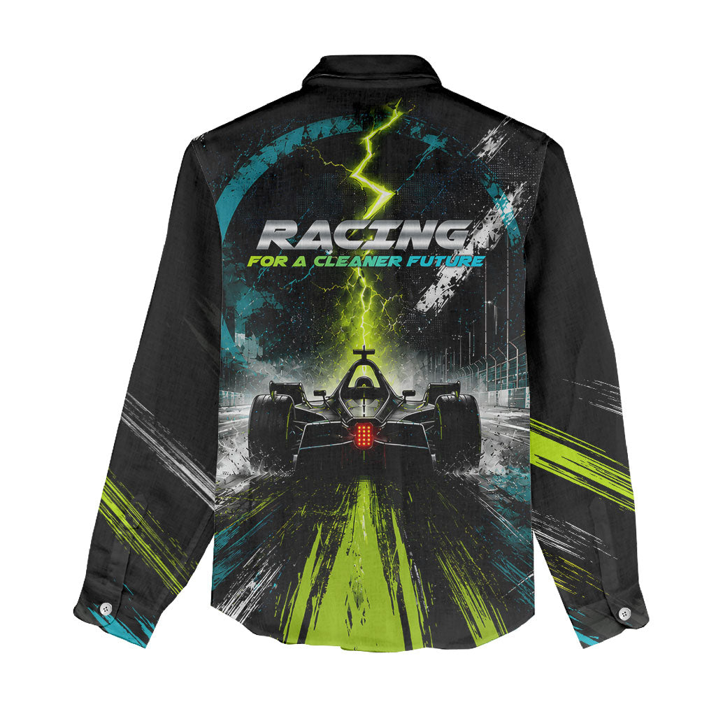 Electric Motorsport Racing Women Casual Shirt Futuristic Formula Car Neon Lightning Speed Art