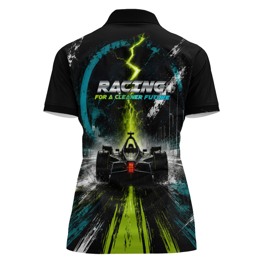 Electric Motorsport Racing Women Polo Shirt Futuristic Formula Car Neon Lightning Speed Art