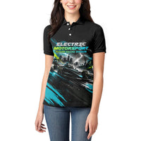 Electric Motorsport Racing Women Polo Shirt Futuristic Formula Car Neon Lightning Speed Art