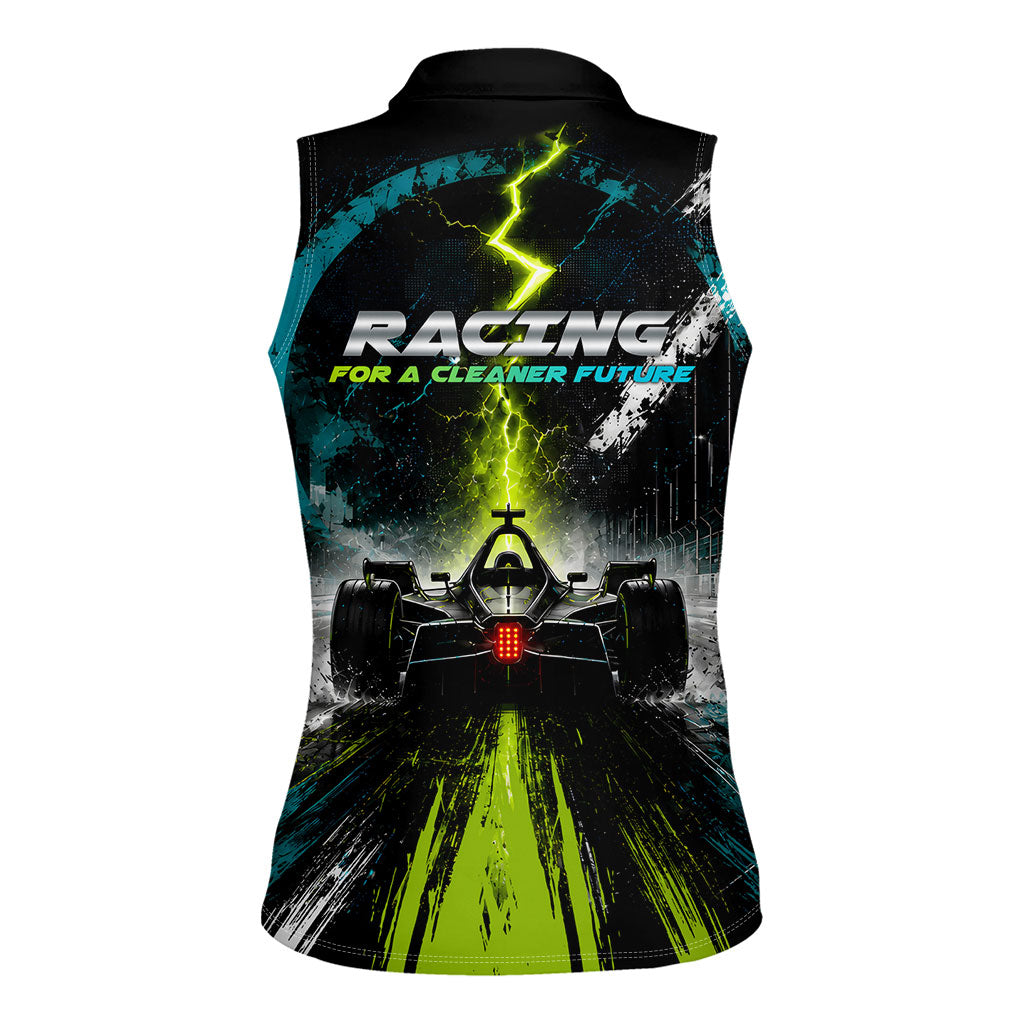 Electric Motorsport Racing Women Sleeveless Polo Shirt Futuristic Formula Car Neon Lightning Speed Art