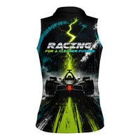 Electric Motorsport Racing Women Sleeveless Polo Shirt Futuristic Formula Car Neon Lightning Speed Art