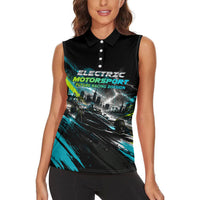 Electric Motorsport Racing Women Sleeveless Polo Shirt Futuristic Formula Car Neon Lightning Speed Art