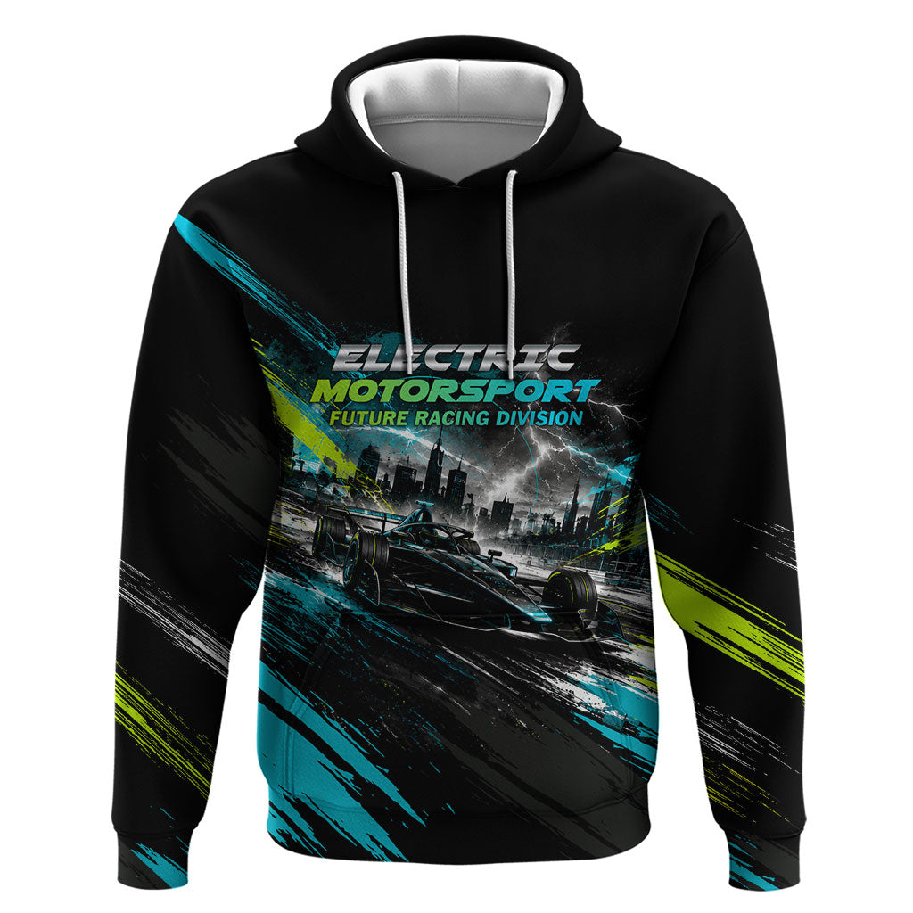 Electric Motorsport Racing Zip Hoodie Futuristic Formula Car Neon Lightning Speed Art