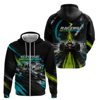 Electric Motorsport Racing Zip Hoodie Futuristic Formula Car Neon Lightning Speed Art