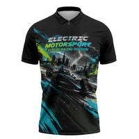 Electric Motorsport Racing Zipper Polo Shirt Futuristic Formula Car Neon Lightning Speed Art
