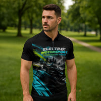 Electric Motorsport Racing Zipper Polo Shirt Futuristic Formula Car Neon Lightning Speed Art