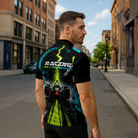 Electric Motorsport Racing Zipper Polo Shirt Futuristic Formula Car Neon Lightning Speed Art