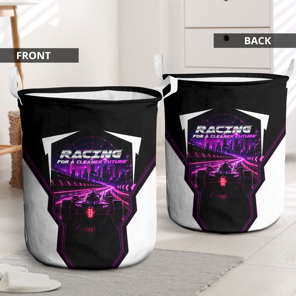 Electric Motorsport Racing Laundry Basket Futuristic Neon Formula Race Car Skyline Art