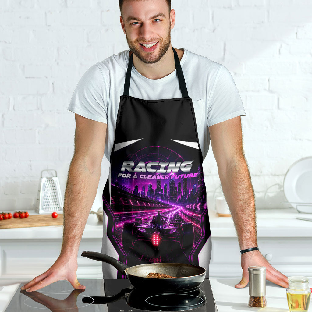 Electric Motorsport Racing Apron Futuristic Neon Formula Race Car Skyline Art