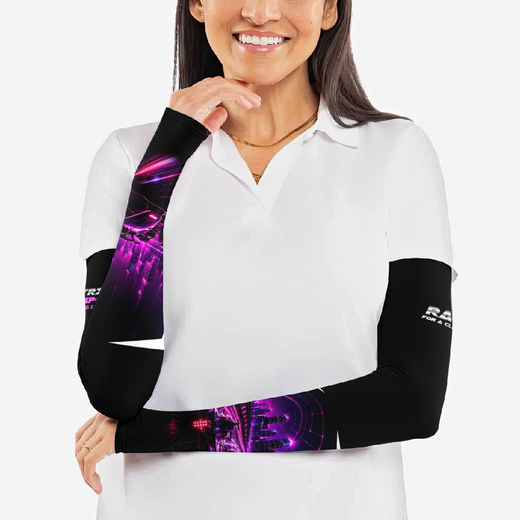 Electric Motorsport Racing Arm Sleeves Futuristic Neon Formula Race Car Skyline Art
