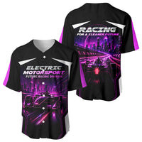 Electric Motorsport Racing Baseball Jersey Futuristic Neon Formula Race Car Skyline Art