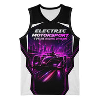 Electric Motorsport Racing Basketball Jersey Futuristic Neon Formula Race Car Skyline Art