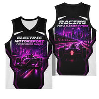Electric Motorsport Racing Basketball Jersey Futuristic Neon Formula Race Car Skyline Art