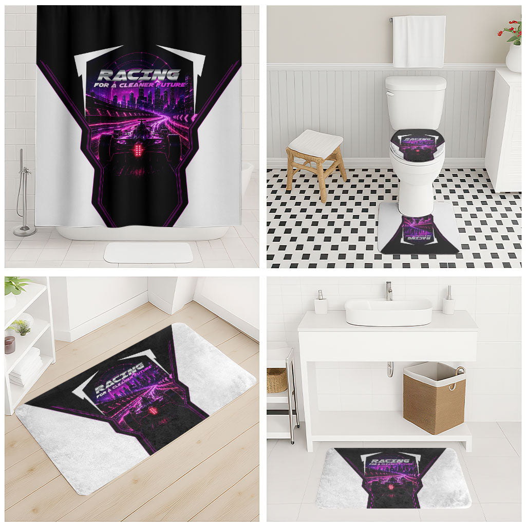 Electric Motorsport Racing Bathroom Set Futuristic Neon Formula Race Car Skyline Art