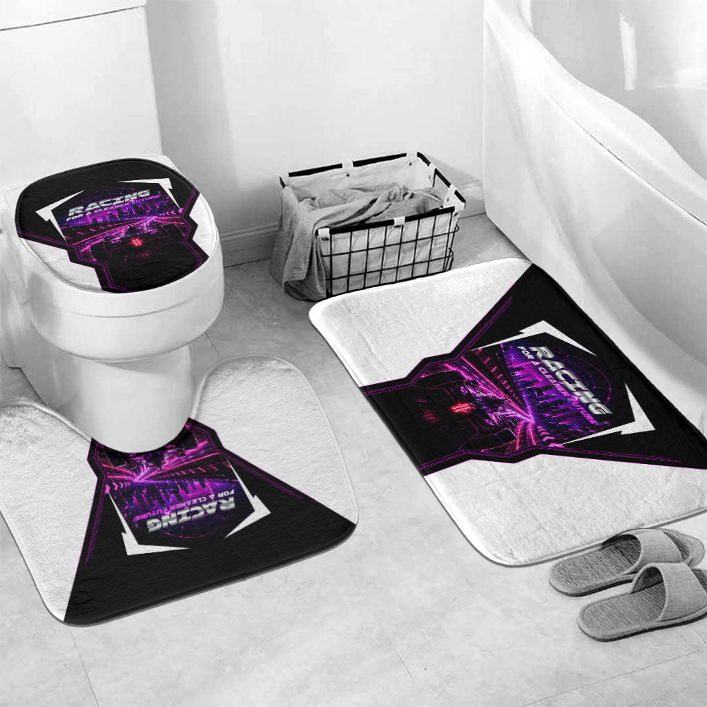 Electric Motorsport Racing Bathroom Set Futuristic Neon Formula Race Car Skyline Art