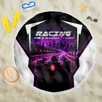 Electric Motorsport Racing Beach Blanket Futuristic Neon Formula Race Car Skyline Art