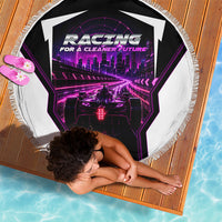 Electric Motorsport Racing Beach Blanket Futuristic Neon Formula Race Car Skyline Art