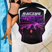 Electric Motorsport Racing Beach Blanket Futuristic Neon Formula Race Car Skyline Art