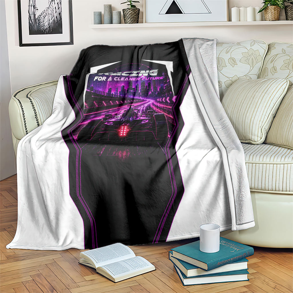 Electric Motorsport Racing Blanket Futuristic Neon Formula Race Car Skyline Art