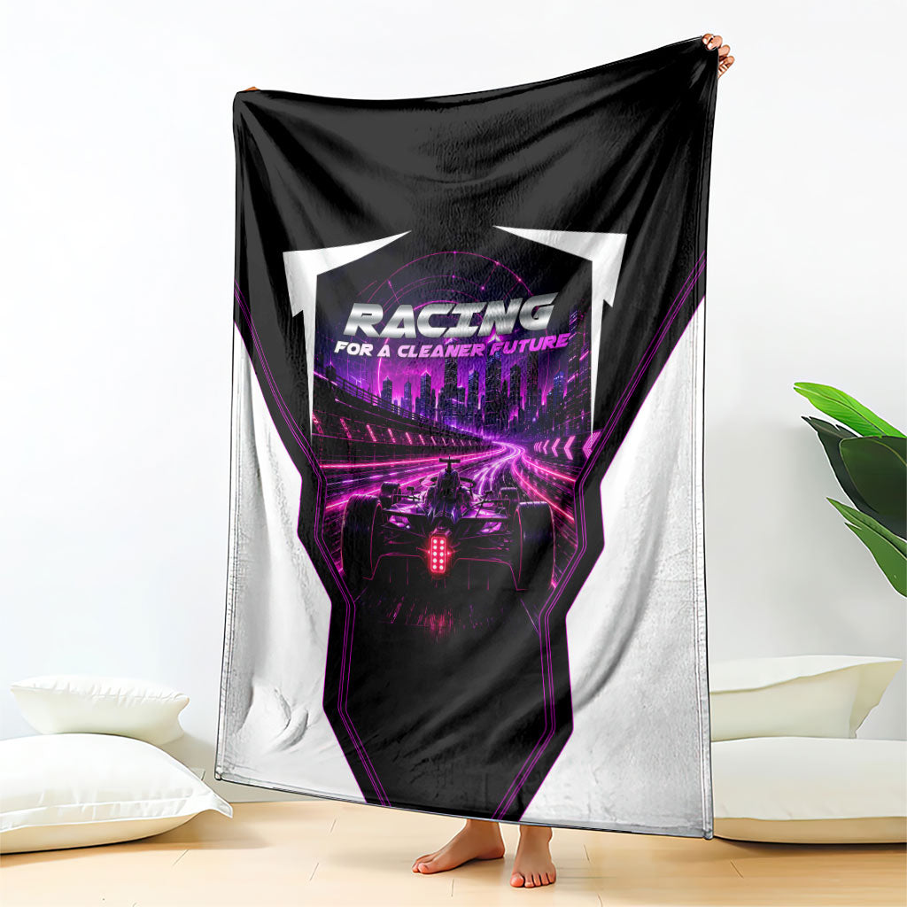 Electric Motorsport Racing Blanket Futuristic Neon Formula Race Car Skyline Art