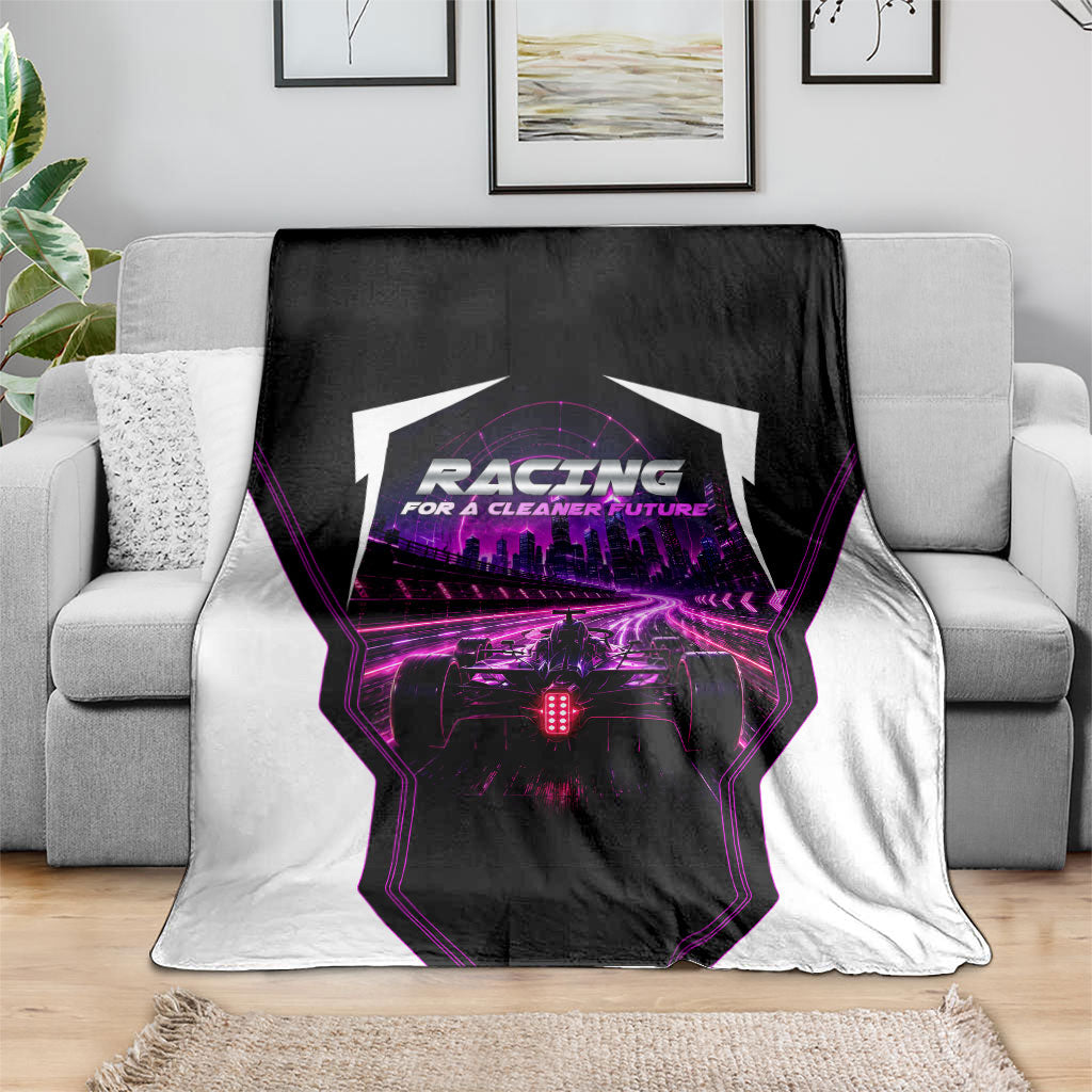 Electric Motorsport Racing Blanket Futuristic Neon Formula Race Car Skyline Art