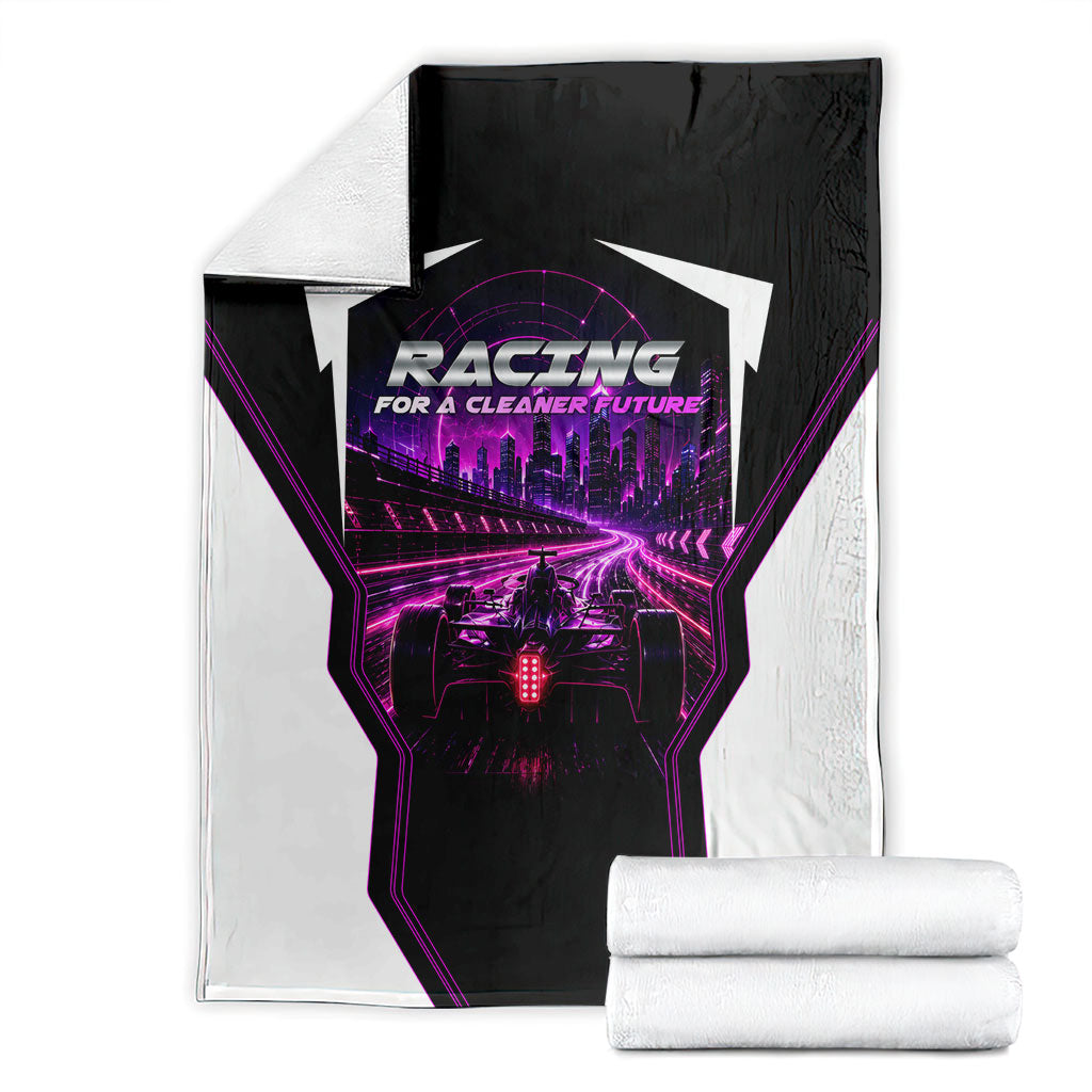 Electric Motorsport Racing Blanket Futuristic Neon Formula Race Car Skyline Art