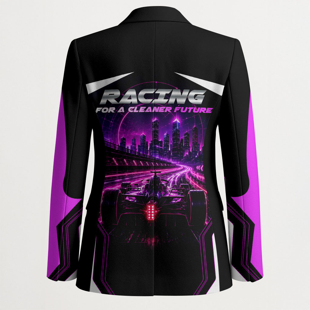 Electric Motorsport Racing Blazer Futuristic Neon Formula Race Car Skyline Art